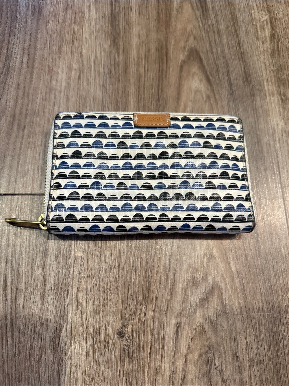 Fossil Blue Cream Zip Around RFDI Wallet
